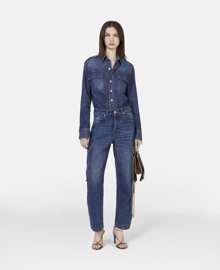 Stella McCartney Vintage Wash Cargo Jumpsuit Dark Blue Women Jumpsuits