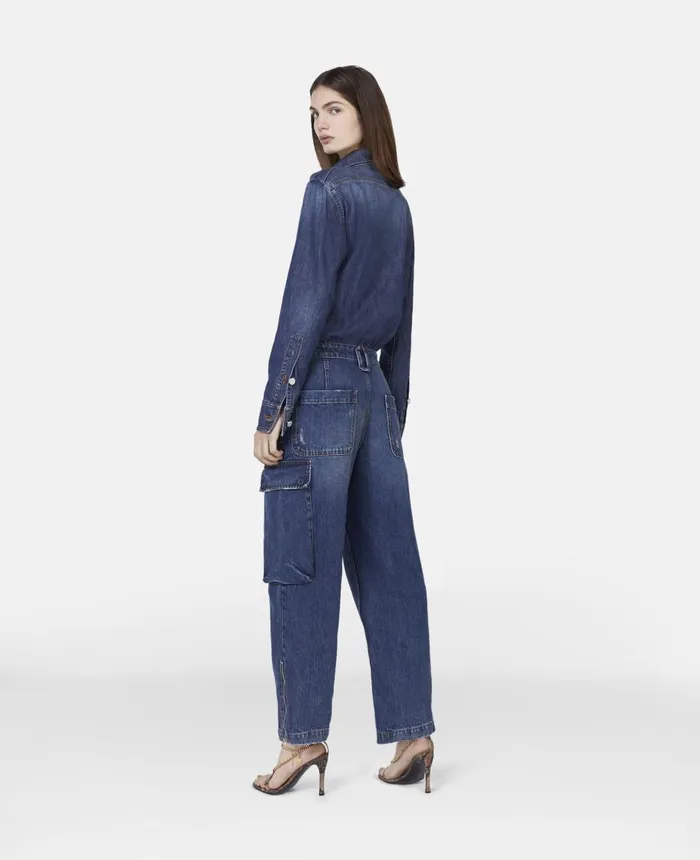 Stella McCartney Vintage Wash Cargo Jumpsuit Dark Blue Women Jumpsuits