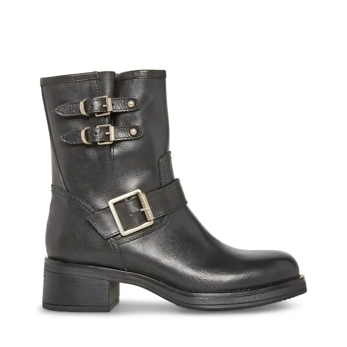 Steve Madden Archie Black Leather Womens Boots and Booties