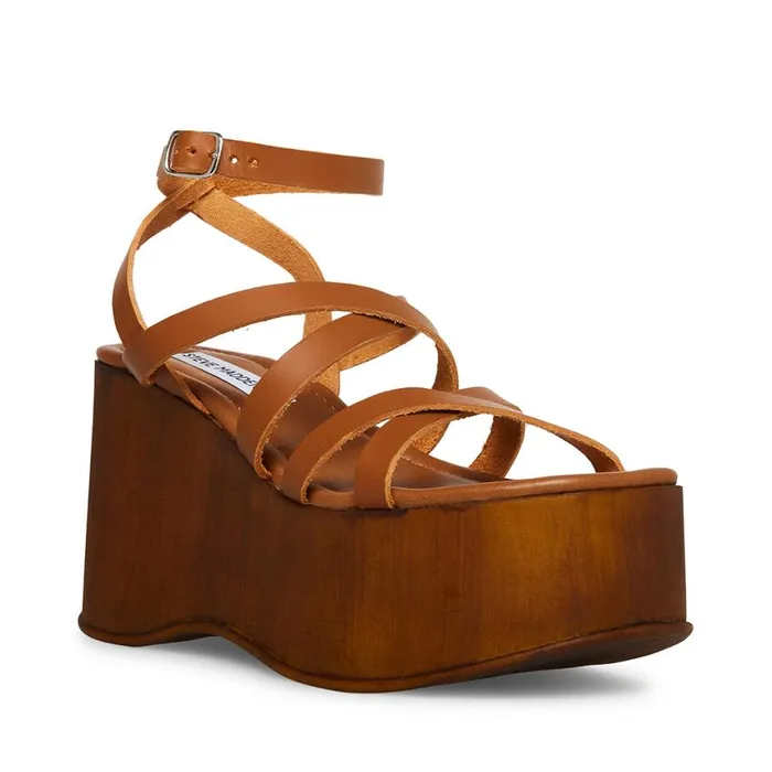 Steve Madden Avril Cognac Leather Womens Sandals