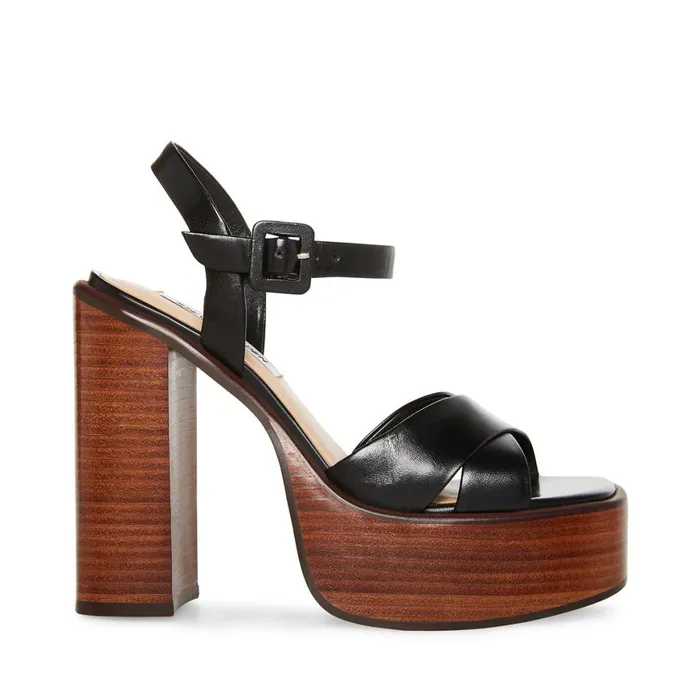 Steve Madden Dayana Black Leather Womens Heels