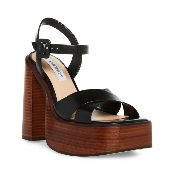 Steve Madden Dayana Black Leather Womens Heels