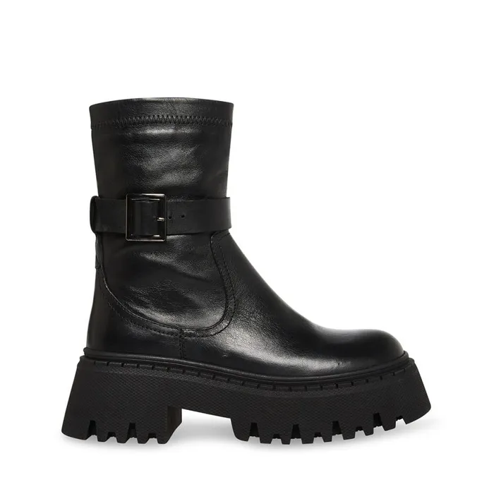 Steve Madden Everly Black Leather Womens Boots and Booties