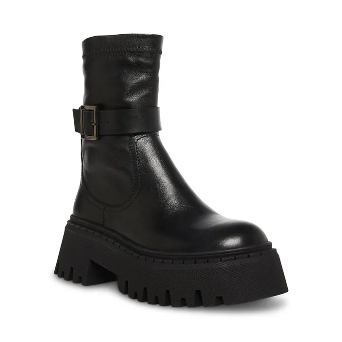 Steve Madden Everly Black Leather Womens Boots and Booties