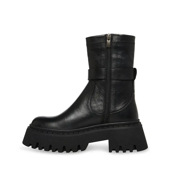 Steve Madden Everly Black Leather Womens Boots and Booties