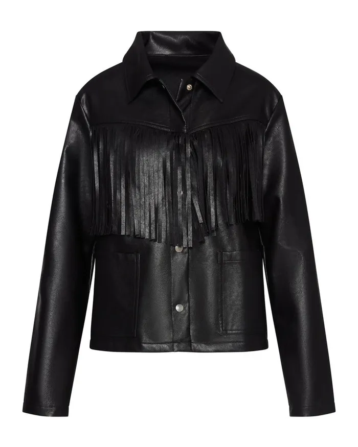 Steve Madden Fringe Jacket Black Womens Jackets and Coats