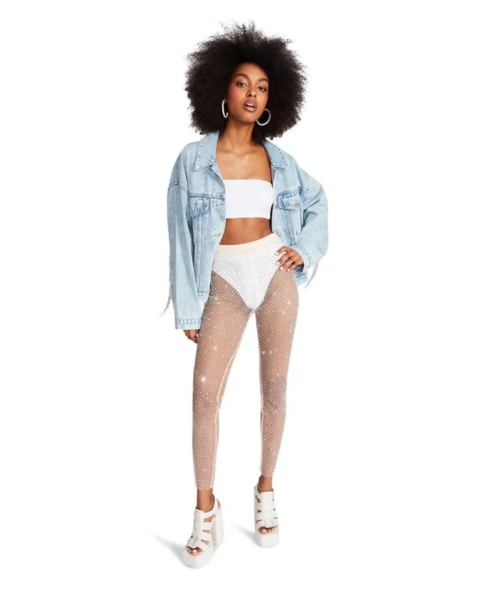 Steve Madden Mesh Rhinestone Pants Ivory Womens Bottoms