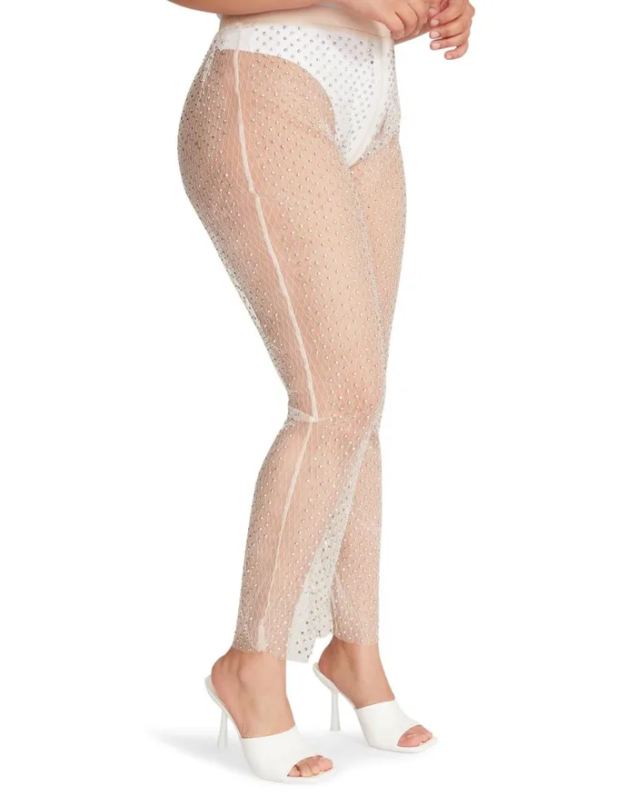 Steve Madden Mesh Rhinestone Pants Ivory Womens Bottoms