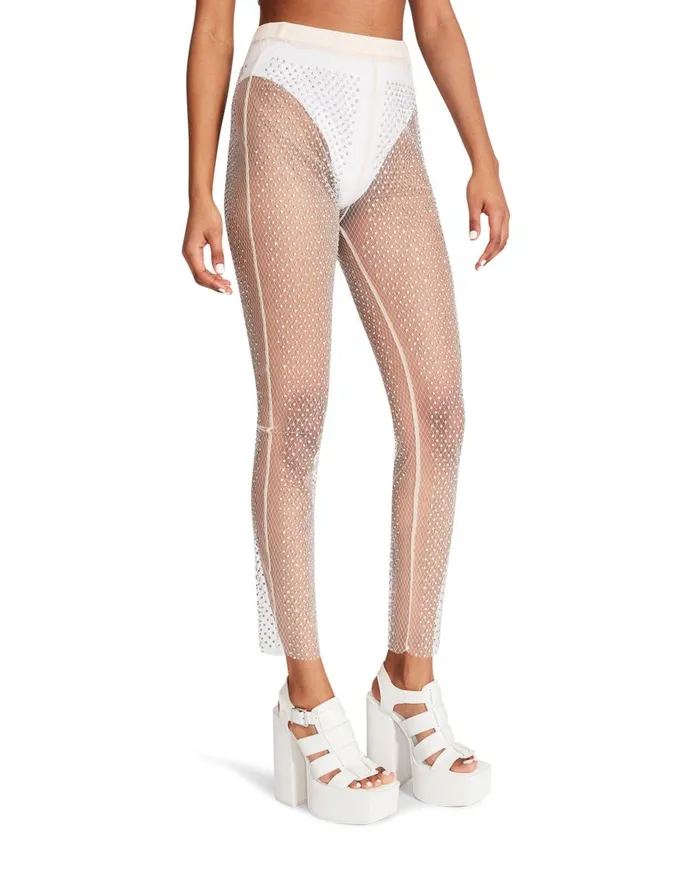 Steve Madden Mesh Rhinestone Pants Ivory Womens Bottoms