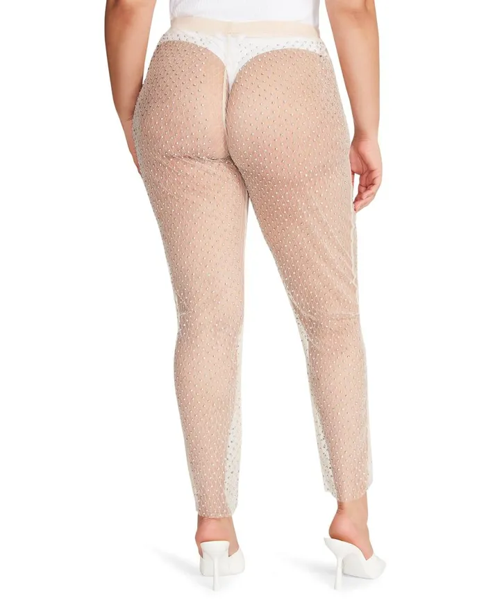 Steve Madden Mesh Rhinestone Pants Ivory Womens Bottoms