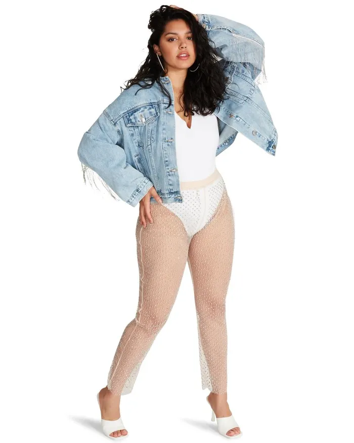 Steve Madden Mesh Rhinestone Pants Ivory Womens Bottoms