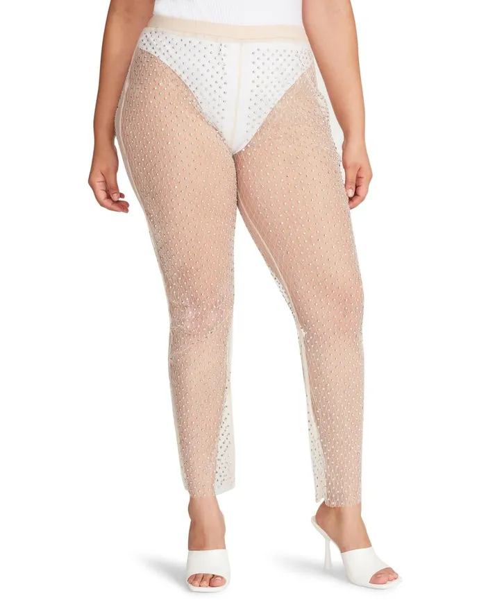 Steve Madden Mesh Rhinestone Pants Ivory Womens Bottoms