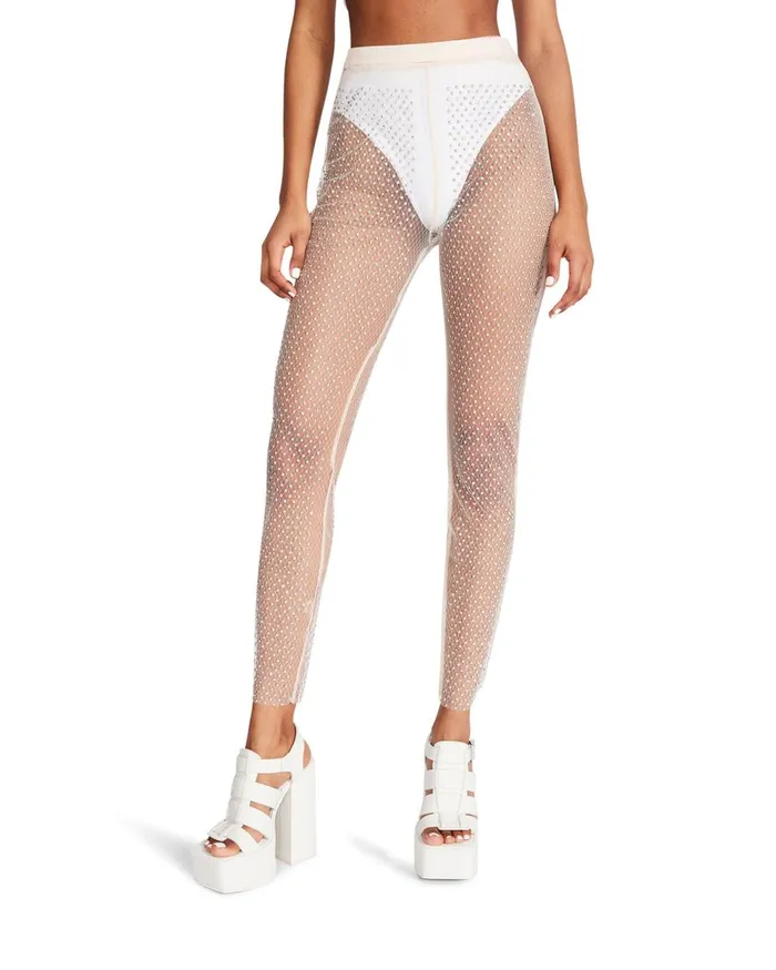 Steve Madden Mesh Rhinestone Pants Ivory Womens Bottoms