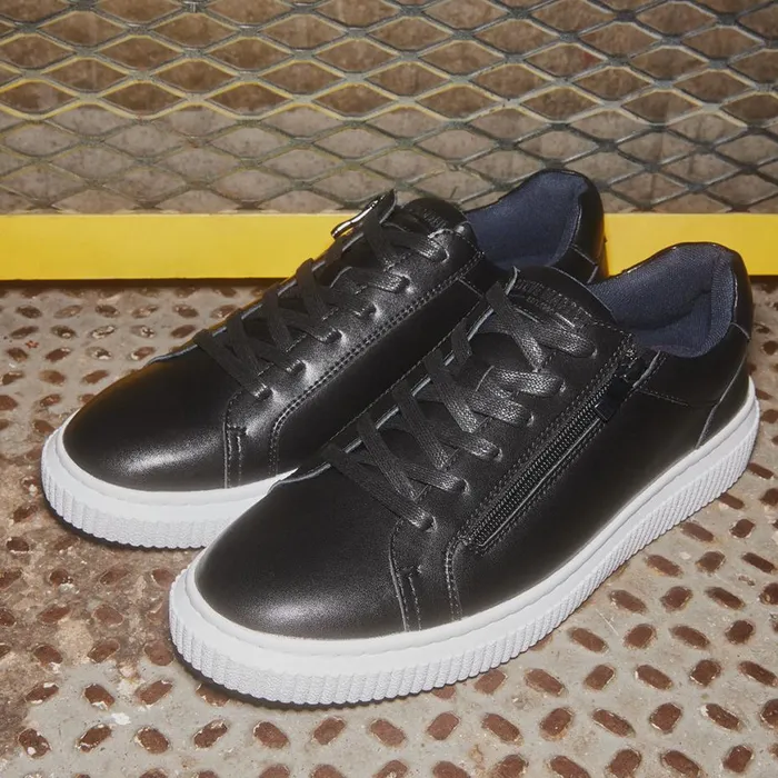 Steve Madden Niziam Black Leather Mens Sneakers