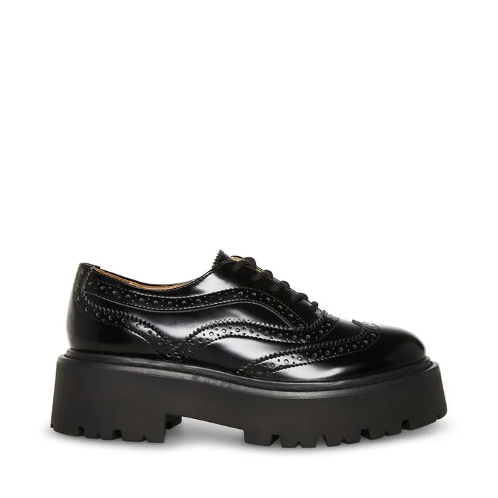 Steve Madden Russ Black Leather Womens Loafers and Flats