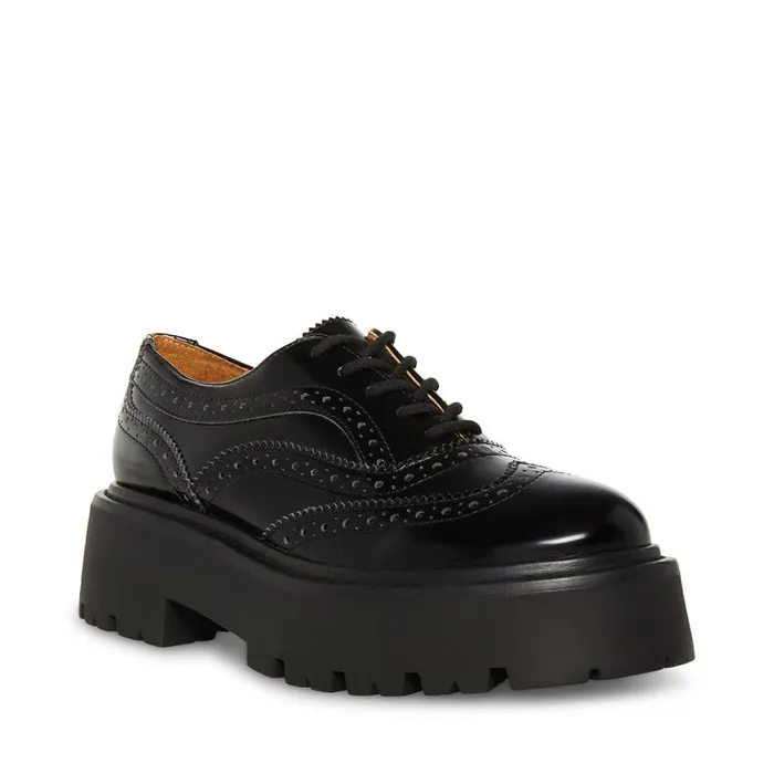 Steve Madden Russ Black Leather Womens Loafers and Flats