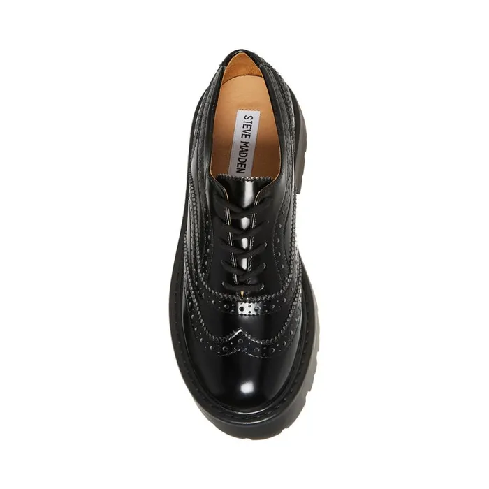 Steve Madden Russ Black Leather Womens Loafers and Flats