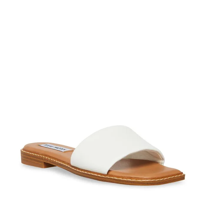Steve Madden Sandra White Leather Womens Sandals