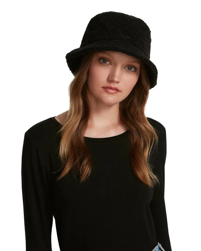 Steve Madden Solid Sherpa Bucket Hat Black Womens Hats Scarves and Gloves Steve Madden Solid Sherpa Bucket Hat Black Womens Hats Scarves and Gloves