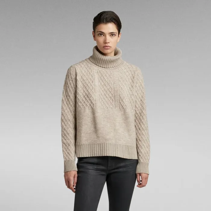 Sweaters Women GStar RAW Knitted Turtleneck Sweater Structure Loose Brown Rice