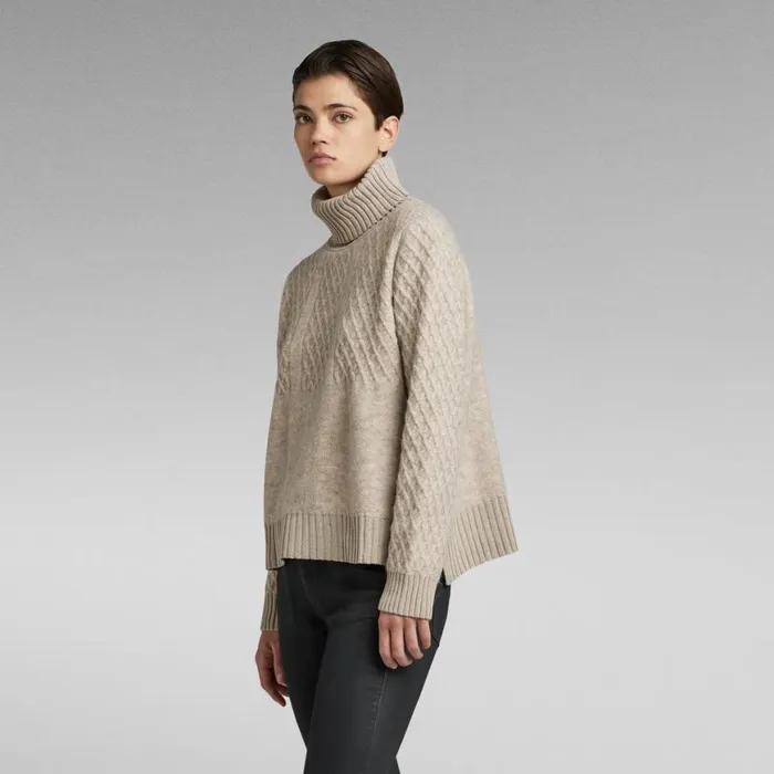 Sweaters Women GStar RAW Knitted Turtleneck Sweater Structure Loose Brown Rice