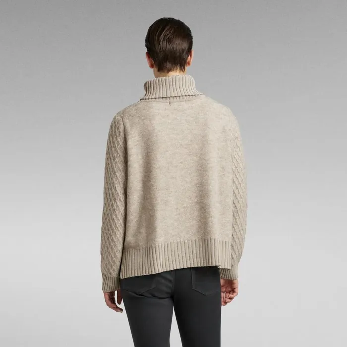 Sweaters Women GStar RAW Knitted Turtleneck Sweater Structure Loose Brown Rice