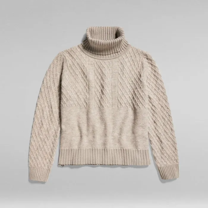 Sweaters Women GStar RAW Knitted Turtleneck Sweater Structure Loose Brown Rice