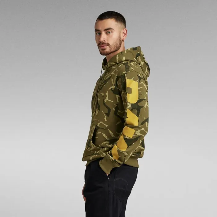 Sweatshirts and Hoodies Men GStar RAW Camo Sleeve Graphic Hoodie Wild Olive Camo Paint