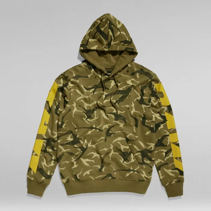 Sweatshirts and Hoodies Men GStar RAW Camo Sleeve Graphic Hoodie Wild Olive Camo Paint
