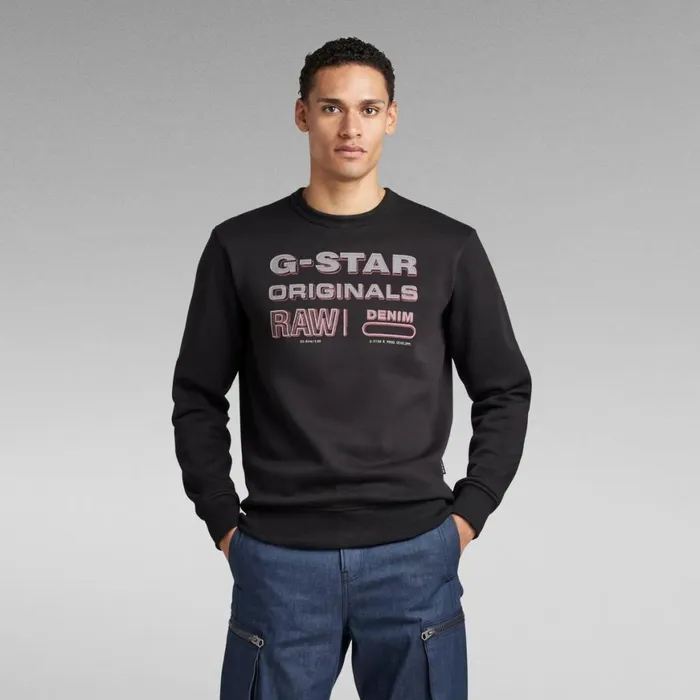 Sweatshirts and Hoodies Men GStar RAW Originals Stamp Sweater Dark Black