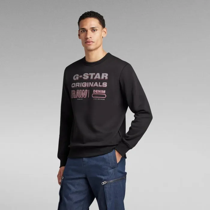 Sweatshirts and Hoodies Men GStar RAW Originals Stamp Sweater Dark Black