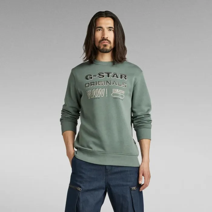 Sweatshirts and Hoodies Men GStar RAW Originals Stamp Sweater Grey Moss