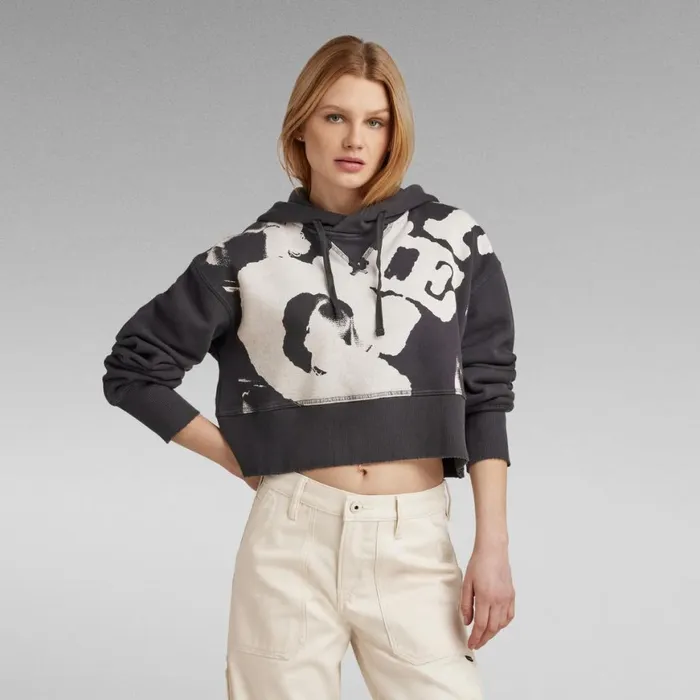 Sweatshirts and Hoodies Women GStar RAW Vintage Cropped Graphic Loose Hooded Sweater Shadow