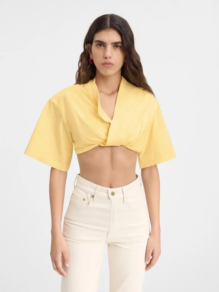 The Bahia Cropped Tshirt Light Yellow Women JACQUEMUS Tops and Shirts