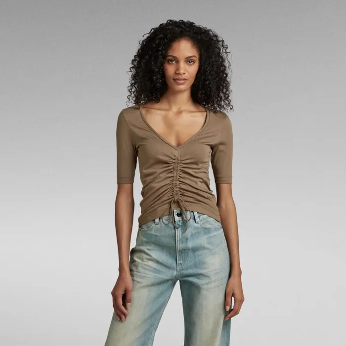 Tops and Tshirts Women GStar RAW Adjustable Front Slim VNeck Top Deep Walnut