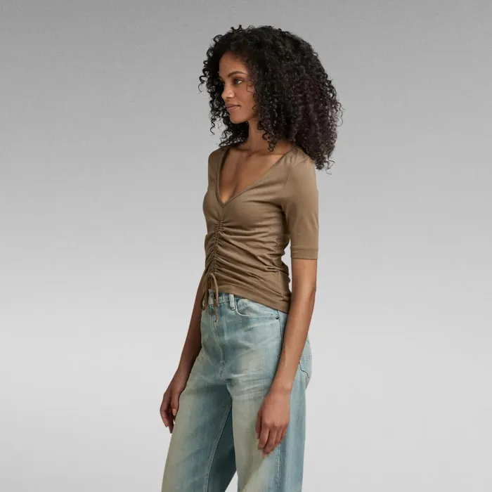 Tops and Tshirts Women GStar RAW Adjustable Front Slim VNeck Top Deep Walnut