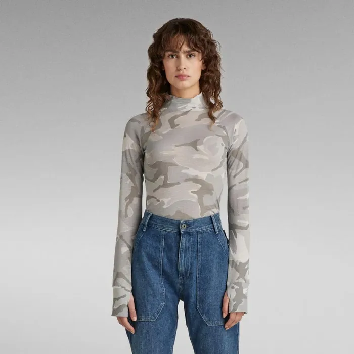 Tops and Tshirts Women GStar RAW Allover Printed Turtle Neck Top Slim Cool Grey Woodland Camo Tops and Tshirts Women GStar RAW Allover Printed Turtle Neck Top Slim Cool Grey Woodland Camo