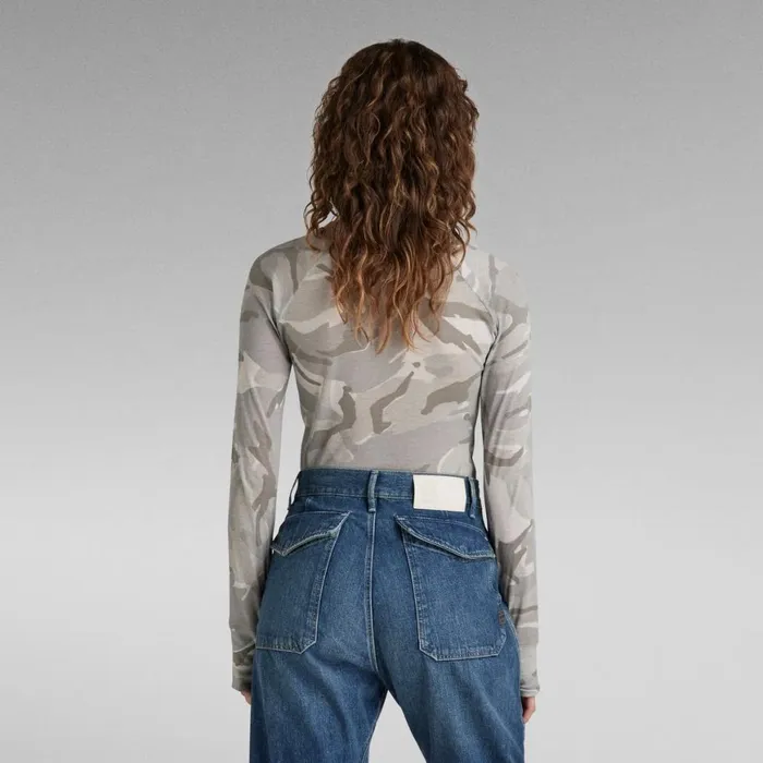 Tops and Tshirts Women GStar RAW Allover Printed Turtle Neck Top Slim Cool Grey Woodland Camo