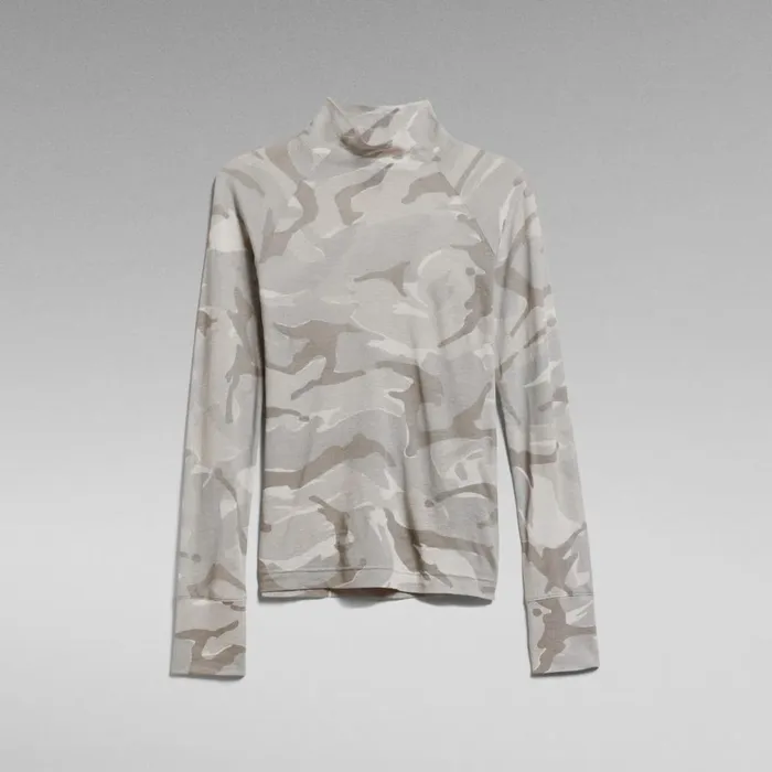 Tops and Tshirts Women GStar RAW Allover Printed Turtle Neck Top Slim Cool Grey Woodland Camo