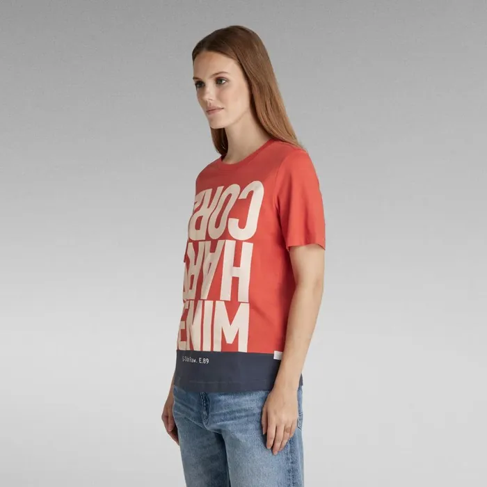 Tops and Tshirts Women GStar RAW Hard Core Denim Color Block TShirt Paprikafantem Blue Color Block