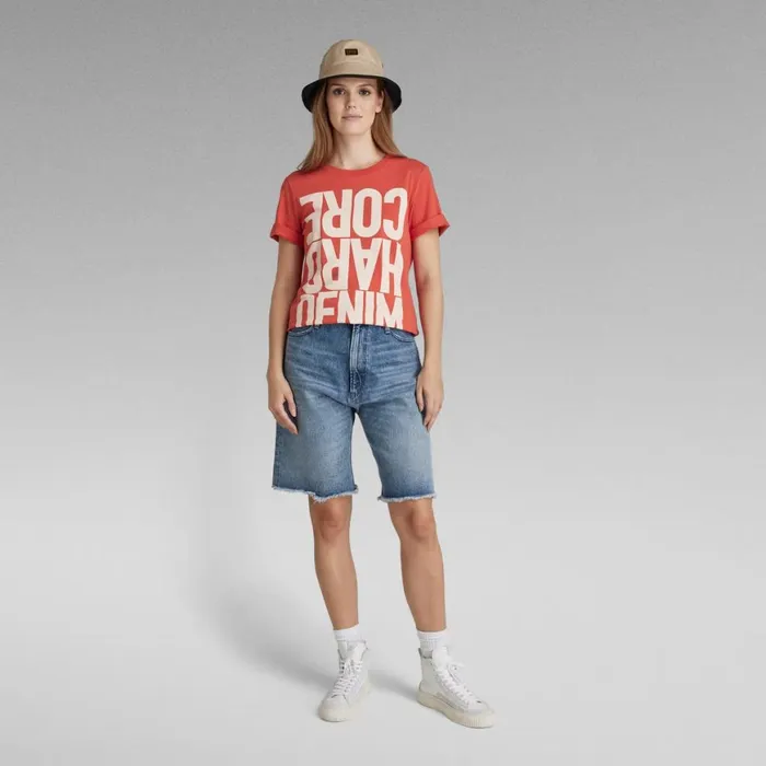 Tops and Tshirts Women GStar RAW Hard Core Denim Color Block TShirt Paprikafantem Blue Color Block
