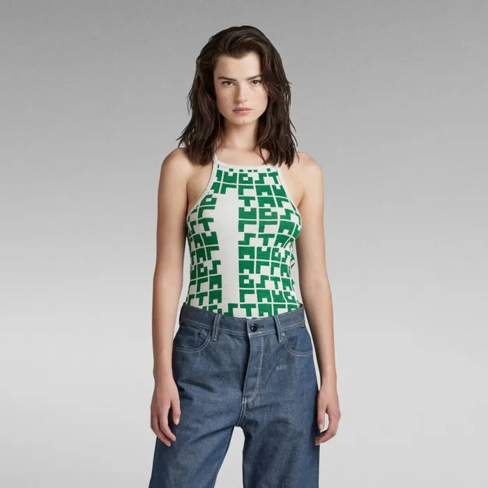 Tops and Tshirts Women GStar RAW Printed Tank Top Cropped Ultra Slim Oyster Mushroomjolly Green Tetris Tops and Tshirts Women GStar RAW Printed Tank Top Cropped Ultra Slim Oyster Mushroomjolly Green Tetris