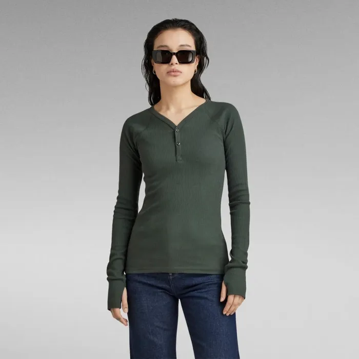 Tops and Tshirts Women GStar RAW Slim Rib Henley Top Graphite