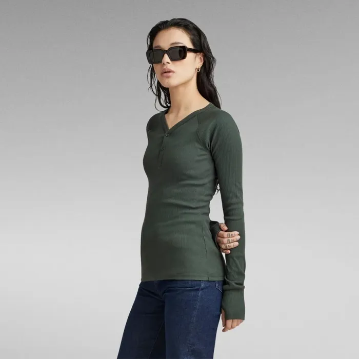 Tops and Tshirts Women GStar RAW Slim Rib Henley Top Graphite