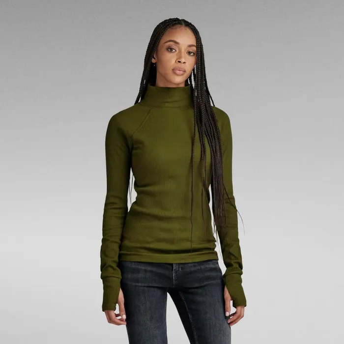 Tops and Tshirts Women GStar RAW Slim Rib Mock Top Dark Olive