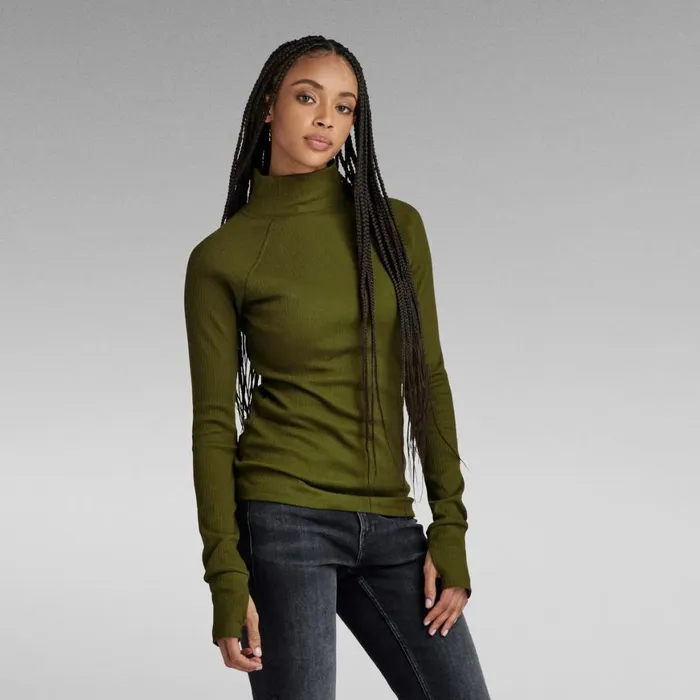 Tops and Tshirts Women GStar RAW Slim Rib Mock Top Dark Olive