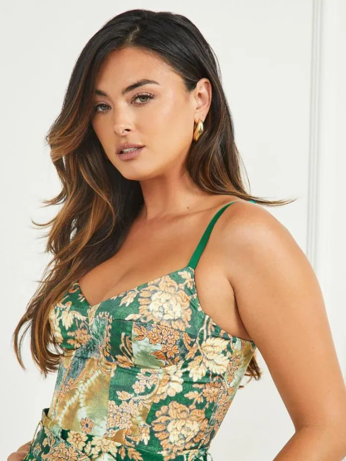 Tops And Sweaters Women Marciano Blossom Satin Corset Top Heirloom Print Tops And Sweaters Women Marciano Blossom Satin Corset Top Heirloom Print