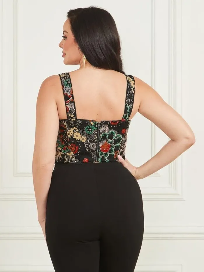 Tops And Sweaters Women Marciano Fiore Corset Top Jet Black Multi Tops And Sweaters Women Marciano Fiore Corset Top Jet Black Multi