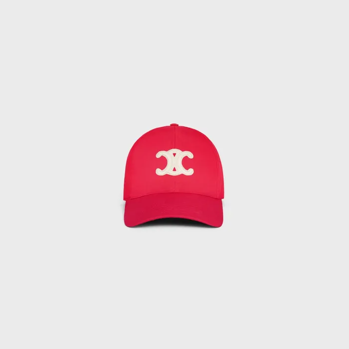 Triomphe Baseball Cap In Cotton Rouge Vif Women CELINE HATS AND SOFT ACCESSORIES