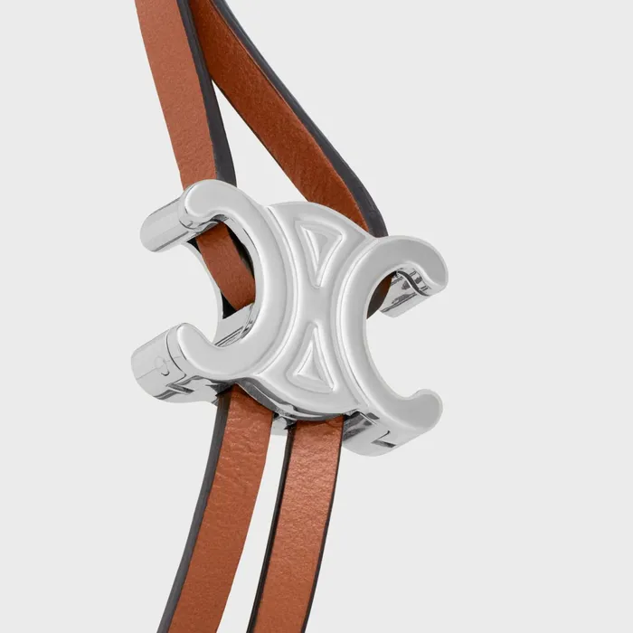 Triomphe Clasp Bracelet In Calfskin And Brass With Rhodium Finish Tan Silver Men CELINE BRACELETS and RINGS Triomphe Clasp Bracelet In Calfskin And Brass With Rhodium Finish Tan Silver Men CELINE BRACELETS and RINGS